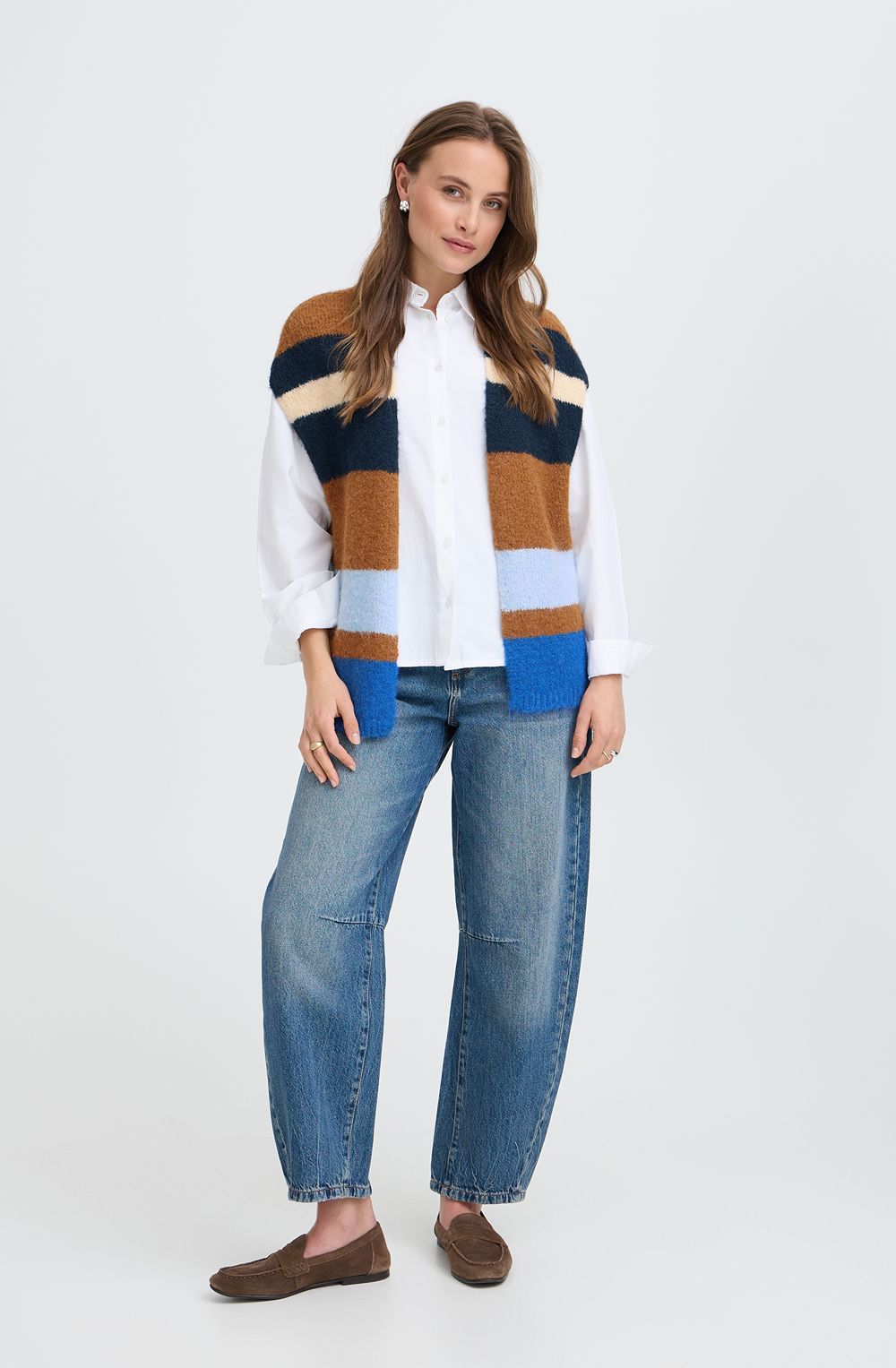 Sepia Stripe Design Oversized Waistcoat