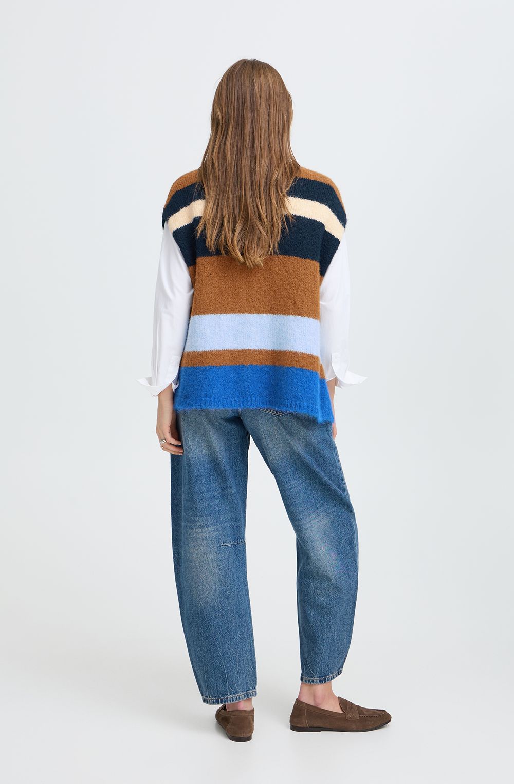 Sepia Stripe Design Oversized Waistcoat