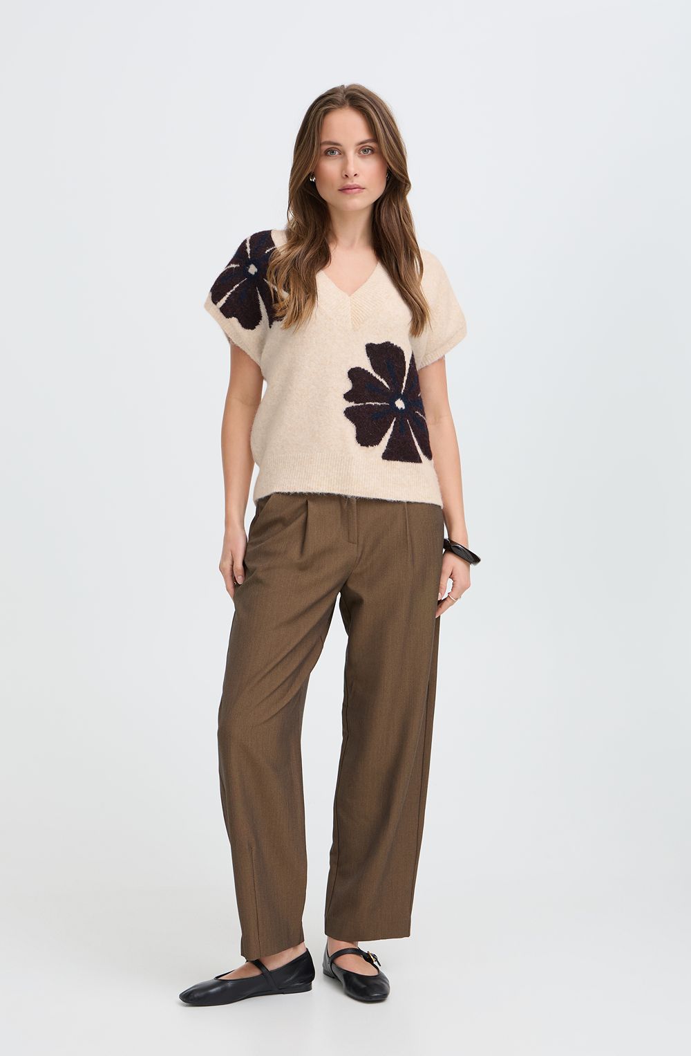 Dark Sapphire Flower Short Sleeve Pullover