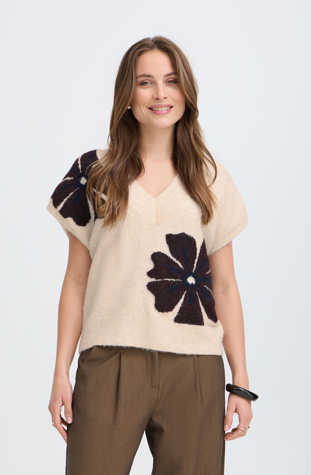 Dark Sapphire Flower Short Sleeve Pullover