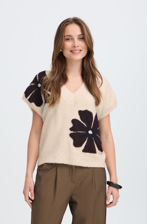 Dark Sapphire Flower Short Sleeve Pullover