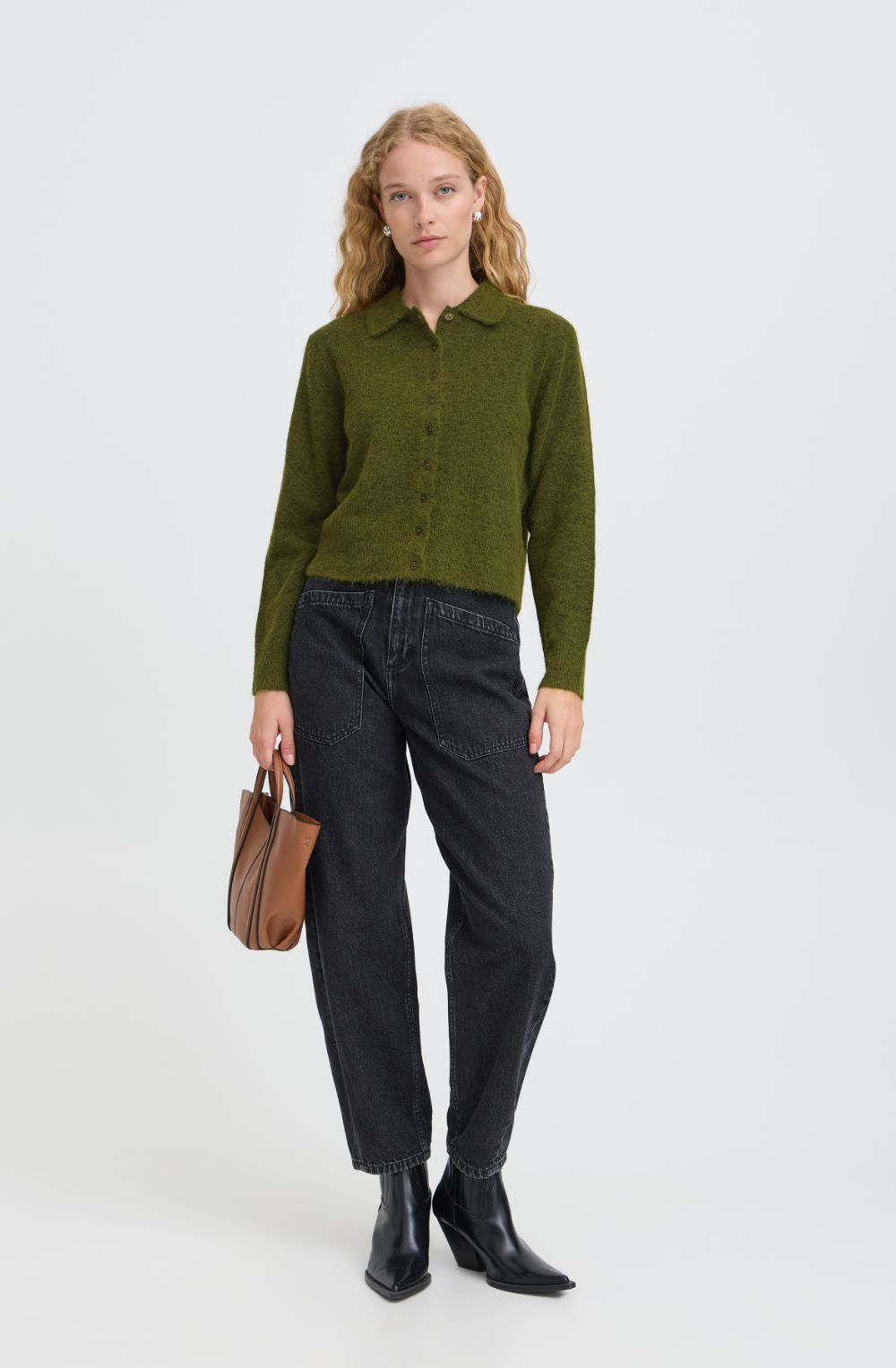 Avocado Melange Collared Cardigan
