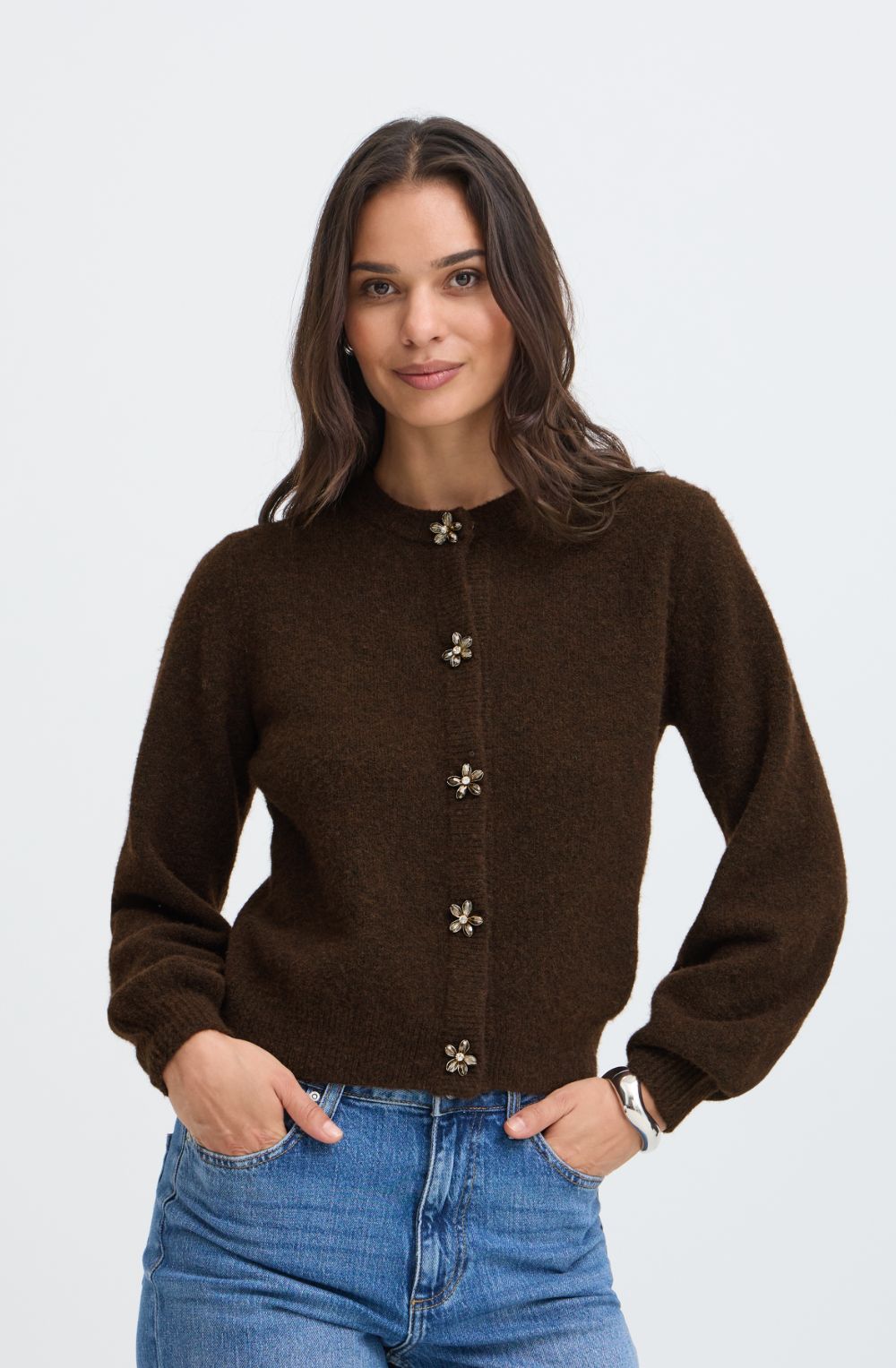 Java Melange Jewelled Button Cardigan