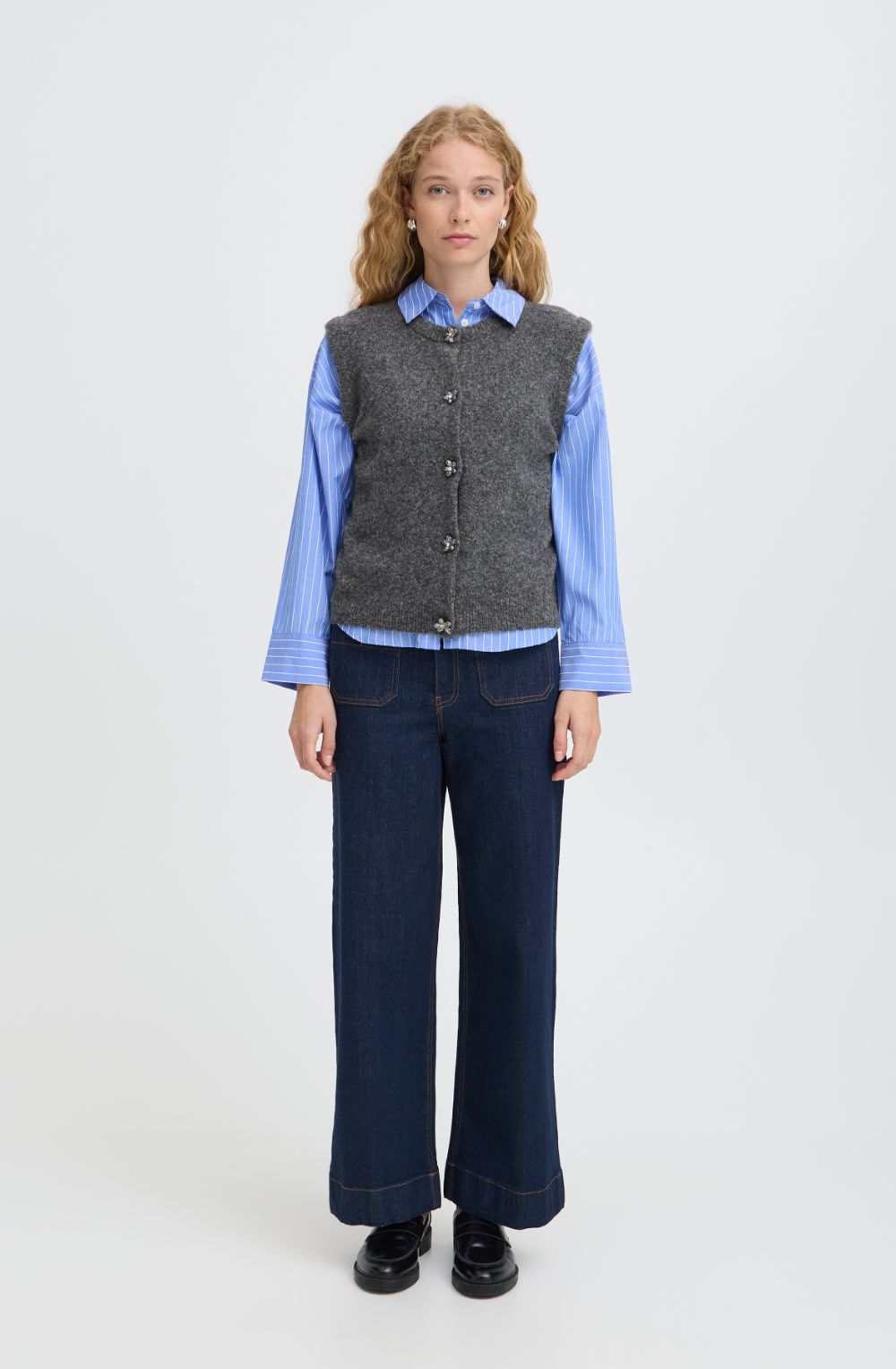 Dark Grey Melange Decorative Button Waistcoat