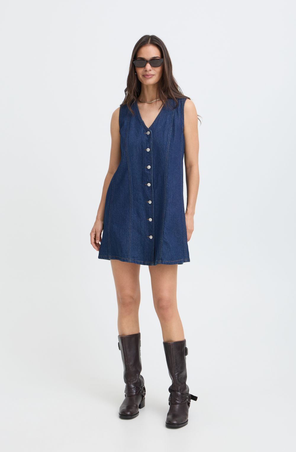Dark Blue Denim Pinafore Dress