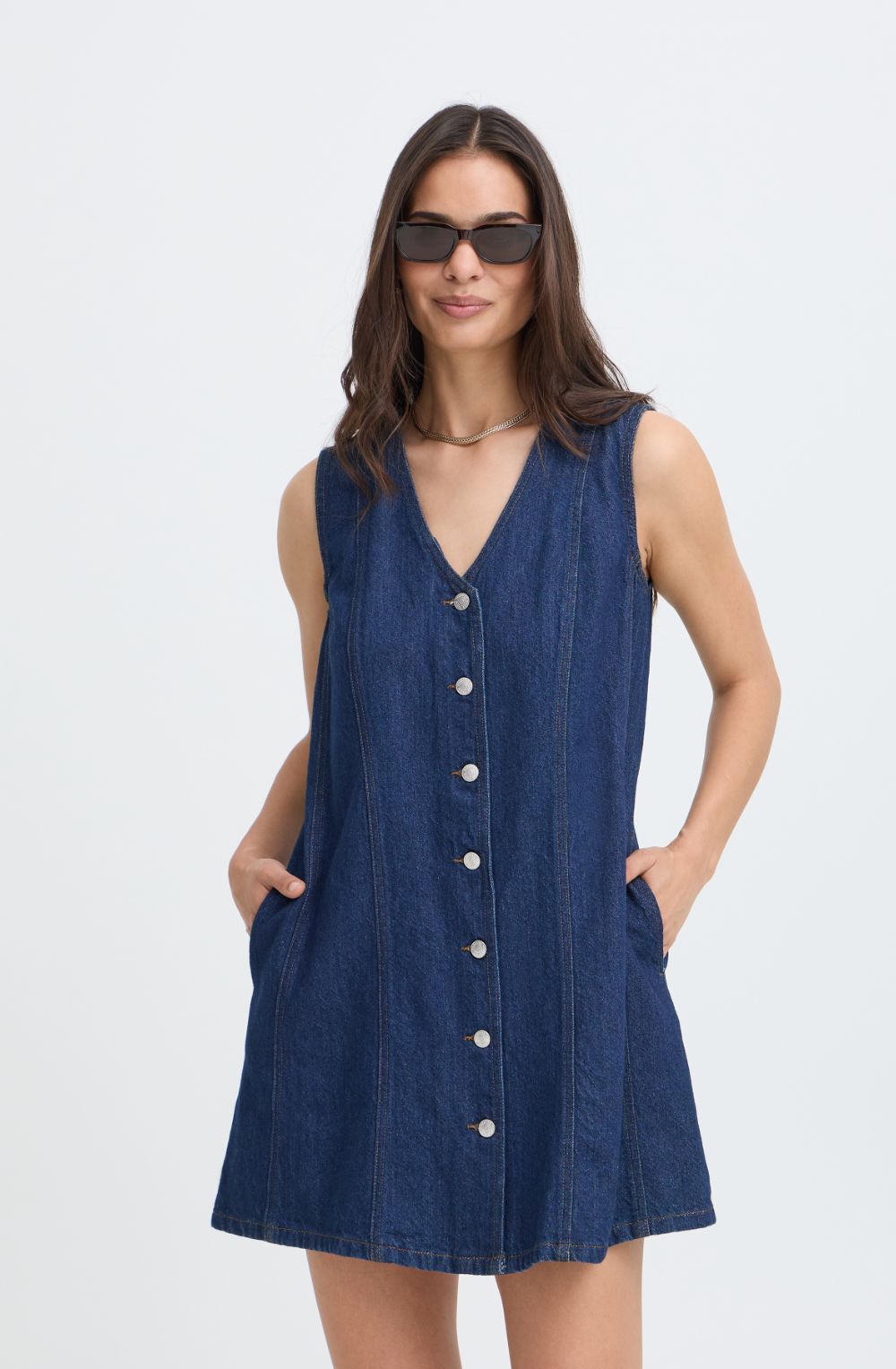 Dark Blue Denim Pinafore Dress