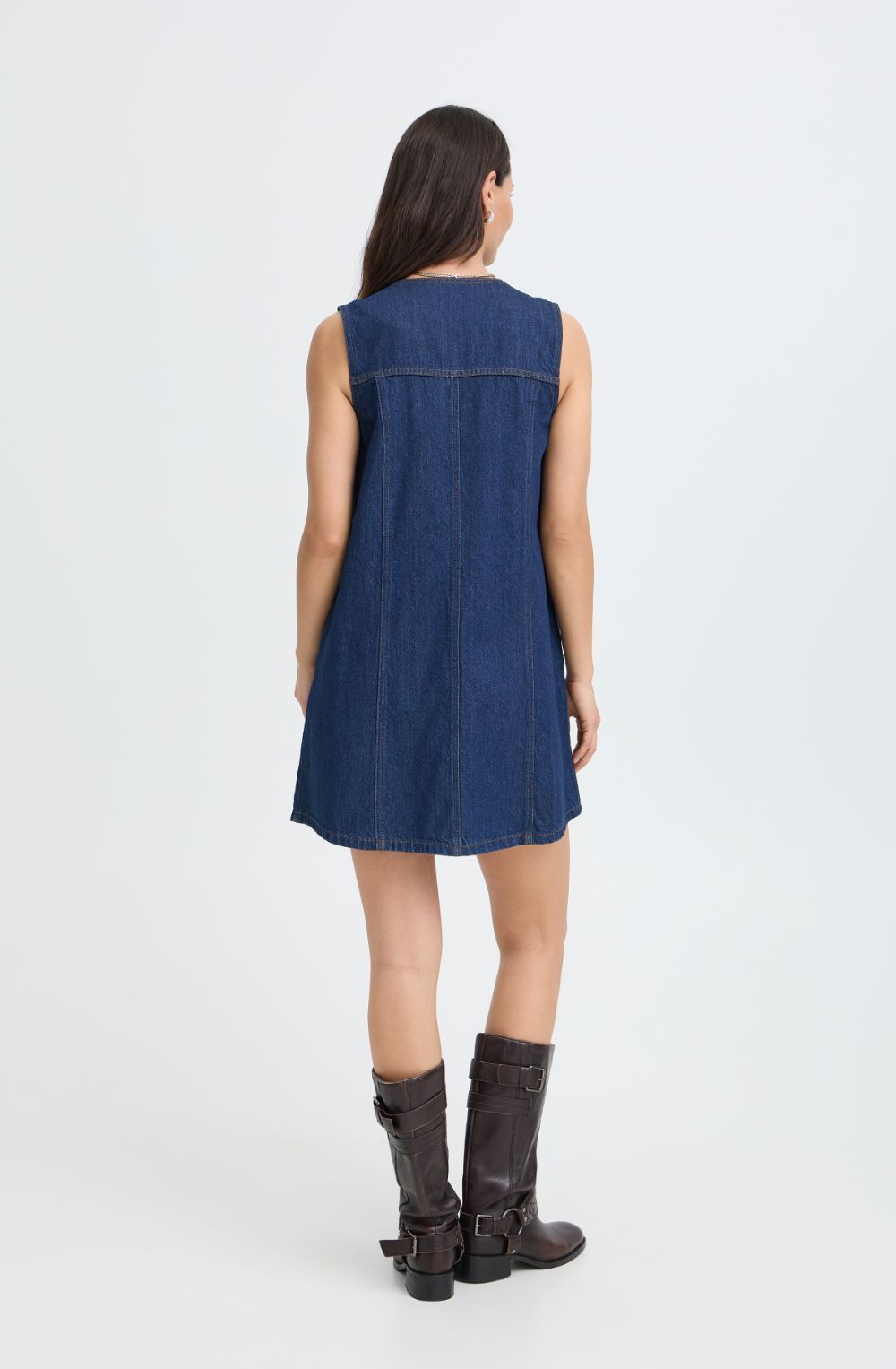Dark Blue Denim Pinafore Dress