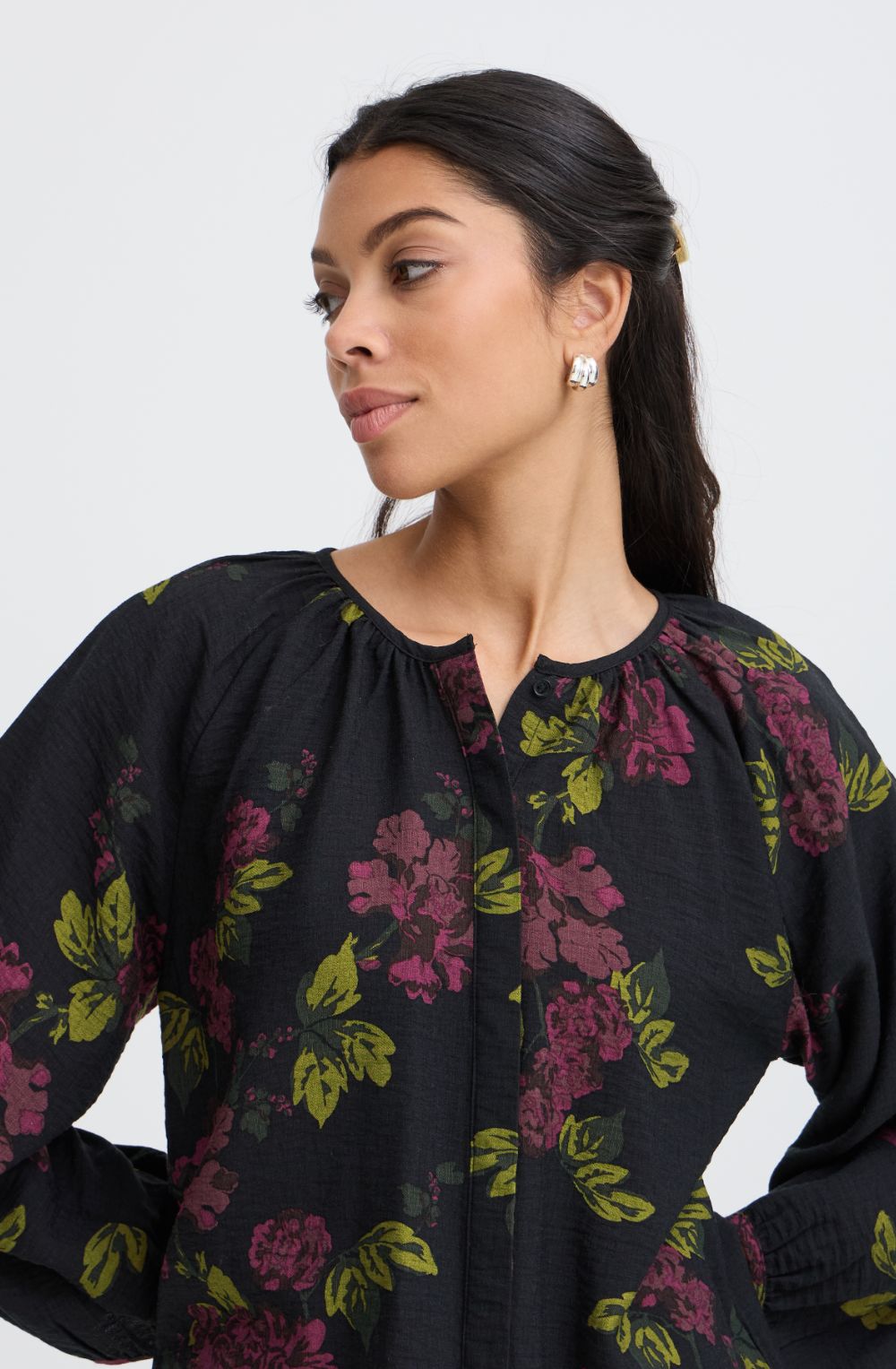 Fudge Winter Rose Floral Print Blouse