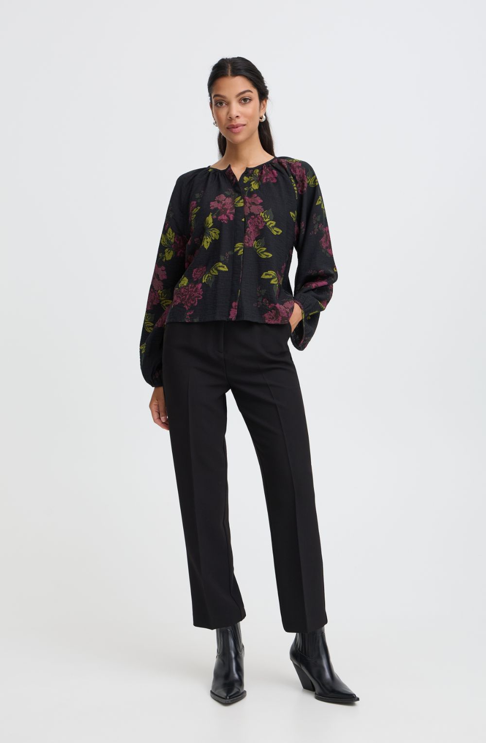 Fudge Winter Rose Floral Print Blouse