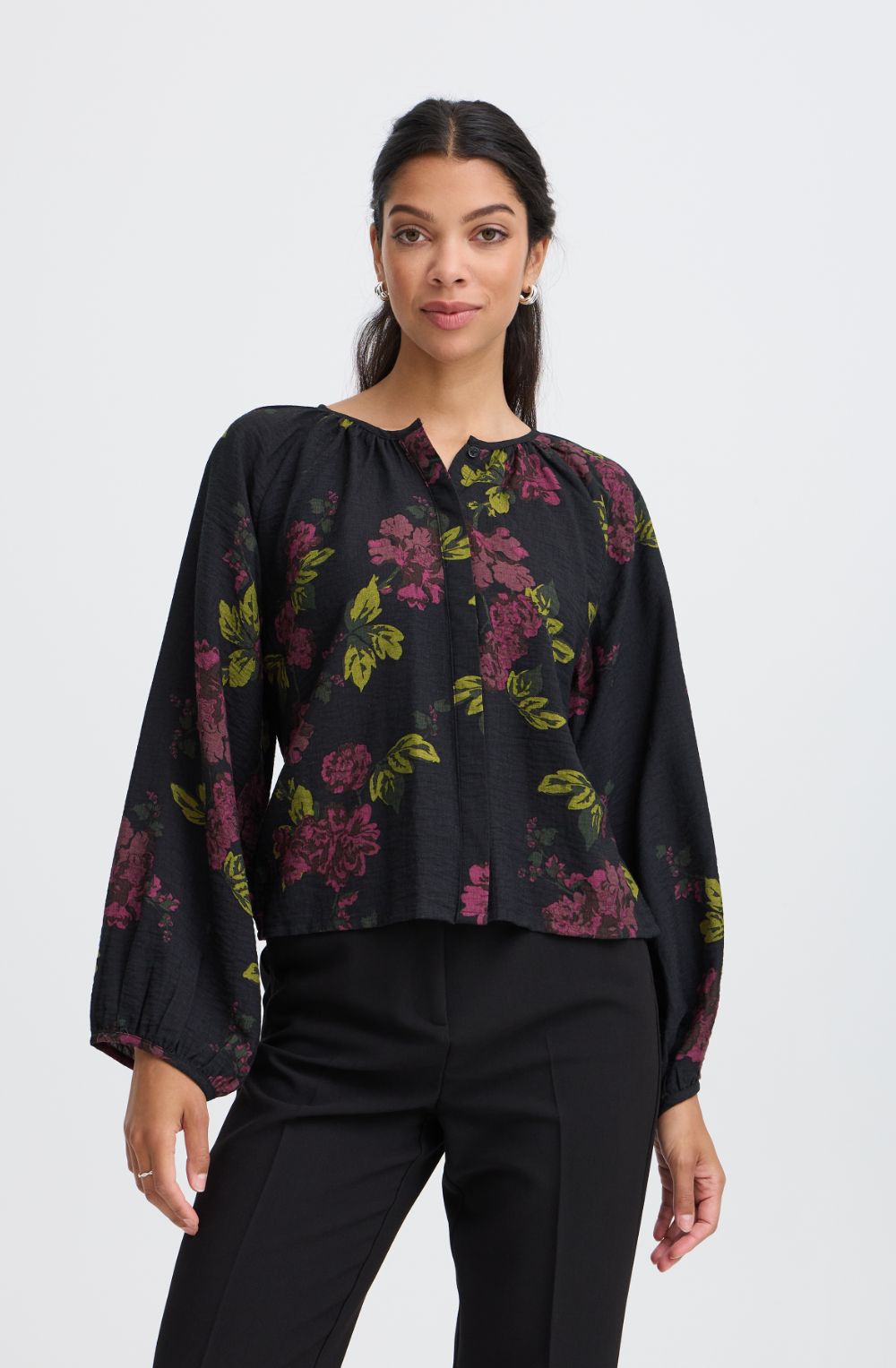 Fudge Winter Rose Floral Print Blouse