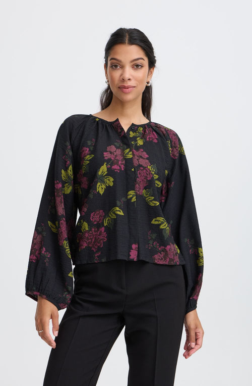 Fudge Winter Rose Floral Print Blouse