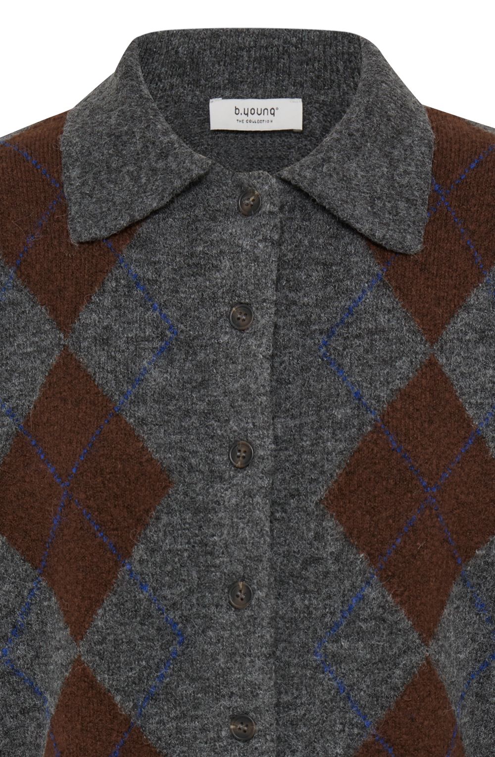 Dark Grey Melange Argyle Short Sleeved Cardigan