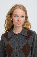 Dark Grey Melange Argyle Short Sleeved Cardigan