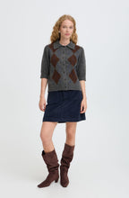Dark Grey Melange Argyle Short Sleeved Cardigan
