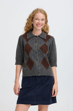 Dark Grey Melange Argyle Short Sleeved Cardigan