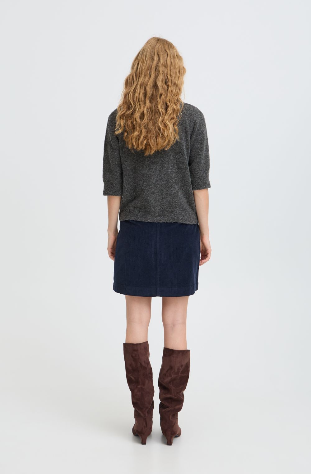 Dark Grey Melange Argyle Short Sleeved Cardigan