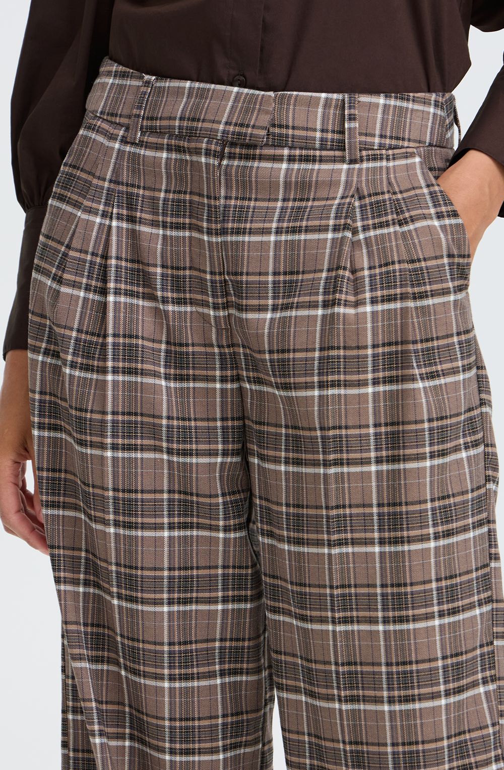 Sepia Check Wide Leg Trousers
