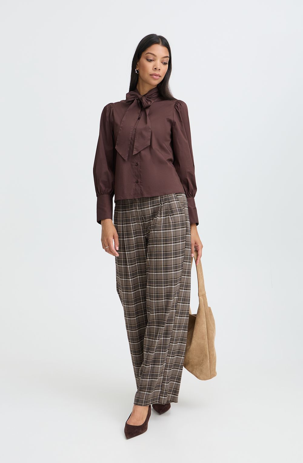 Sepia Check Wide Leg Trousers