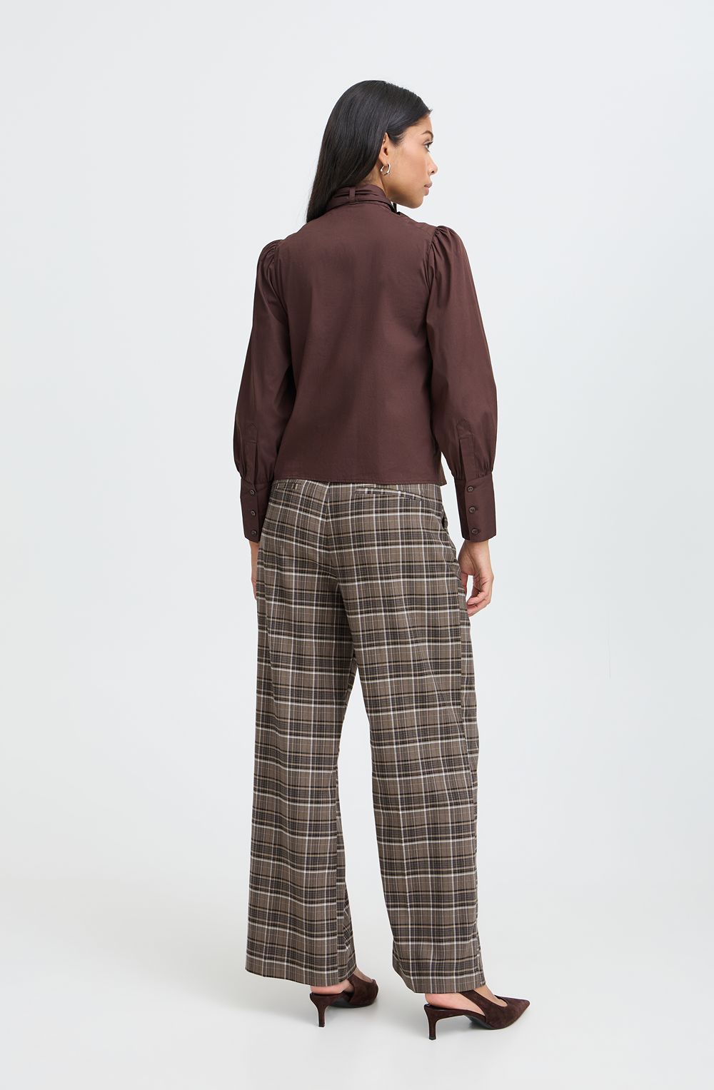 Sepia Check Wide Leg Trousers