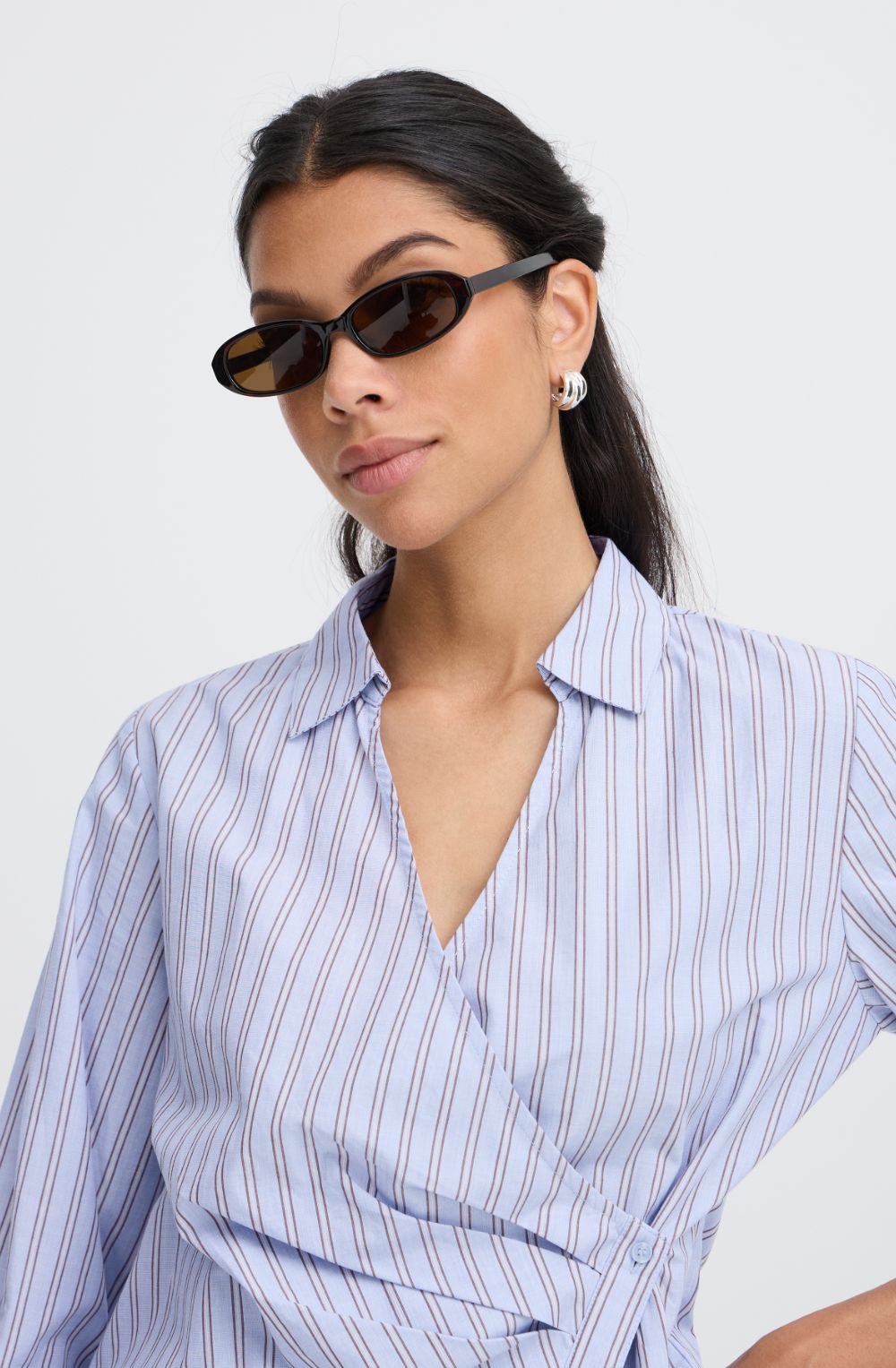 Chambray Blue Pinstripe Wrap Shirt