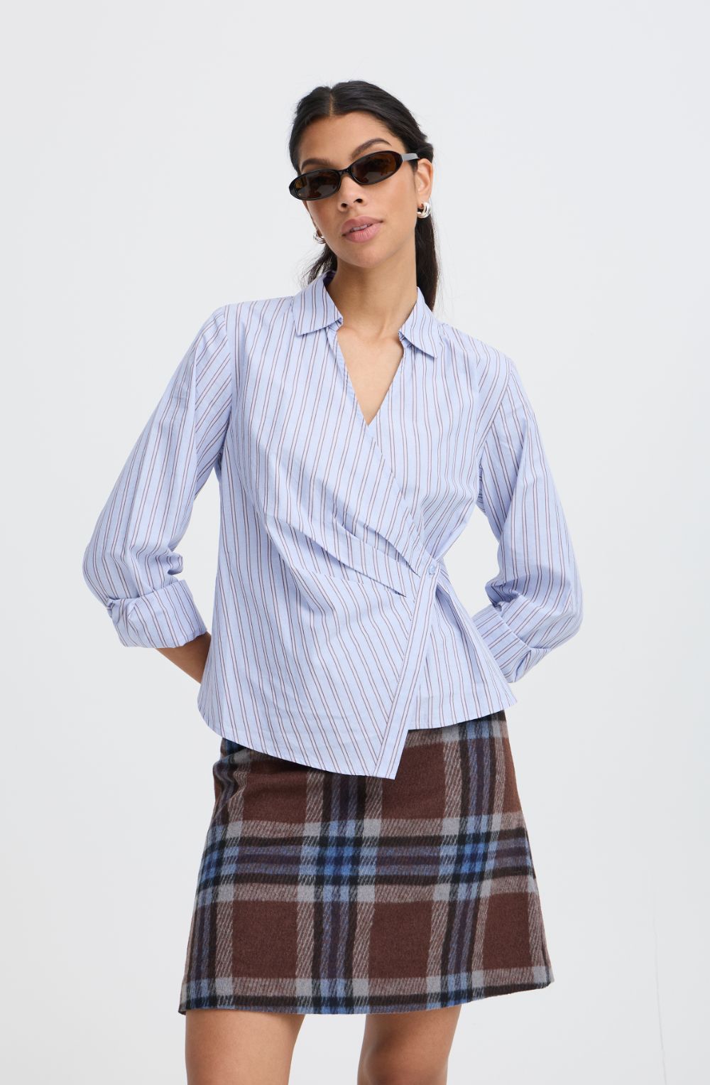 Chambray Blue Pinstripe Wrap Shirt