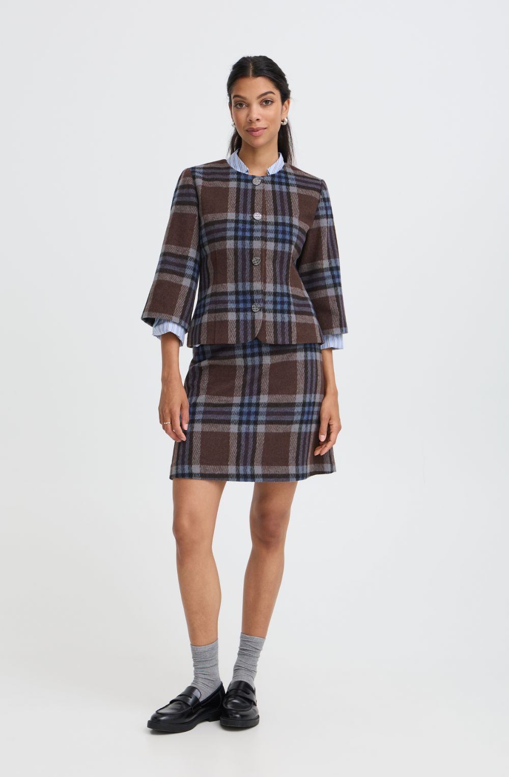 Potting Blue & Brown Check Skirt