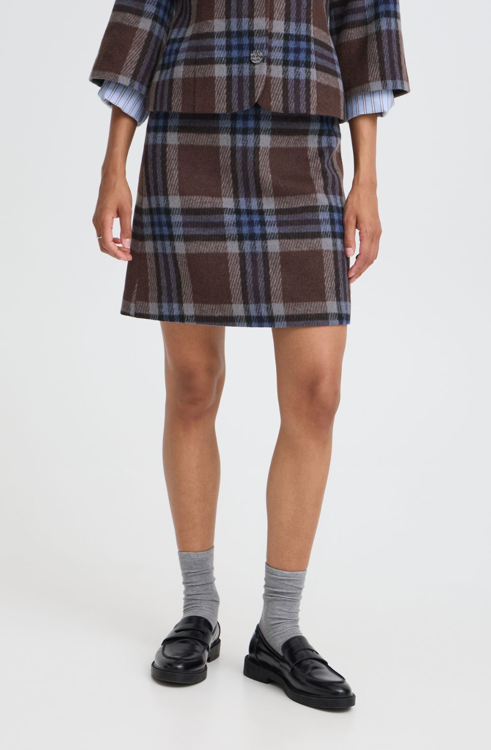 Potting Blue & Brown Check Skirt