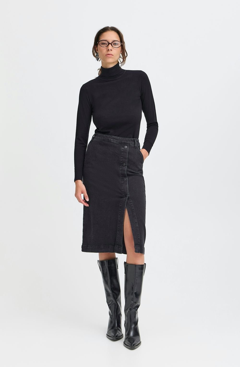 Black Fine Knit Roll Neck Jumper