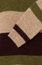 Beige and Avocado Melange Stripe Ribbed Knit Jumper