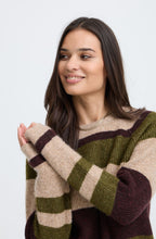 Beige and Avocado Melange Stripe Ribbed Knit Jumper