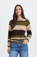 Beige and Avocado Melange Stripe Ribbed Knit Jumper