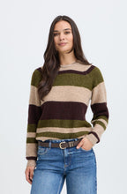 Beige and Avocado Melange Stripe Ribbed Knit Jumper