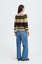 Beige and Avocado Melange Stripe Ribbed Knit Jumper