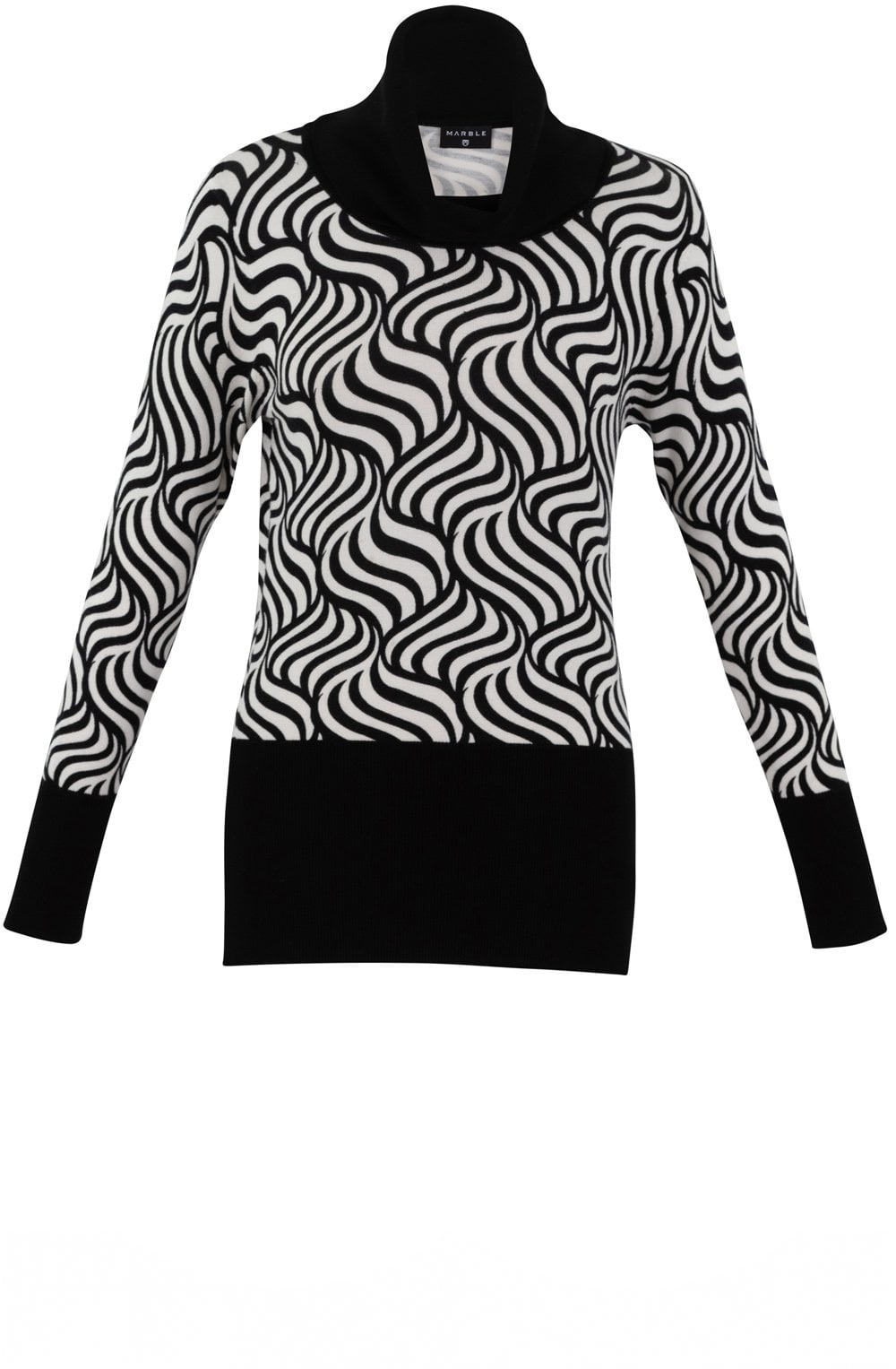 Cream and Black Marbled Roll Neck Jumper