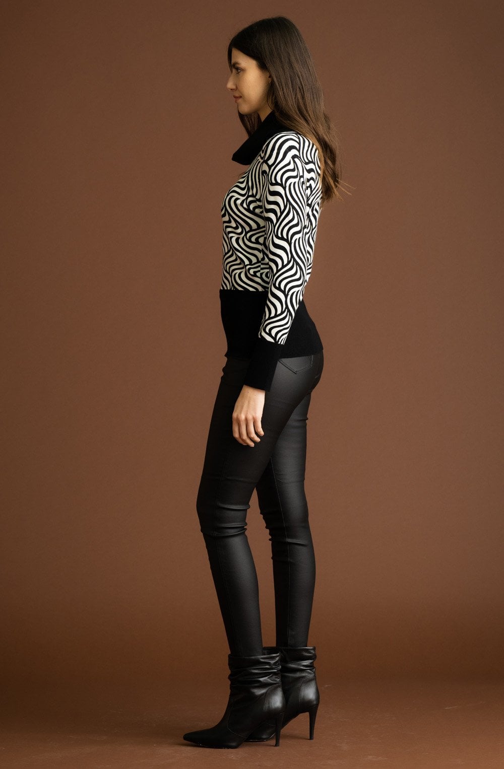 Cream and Black Marbled Roll Neck Jumper