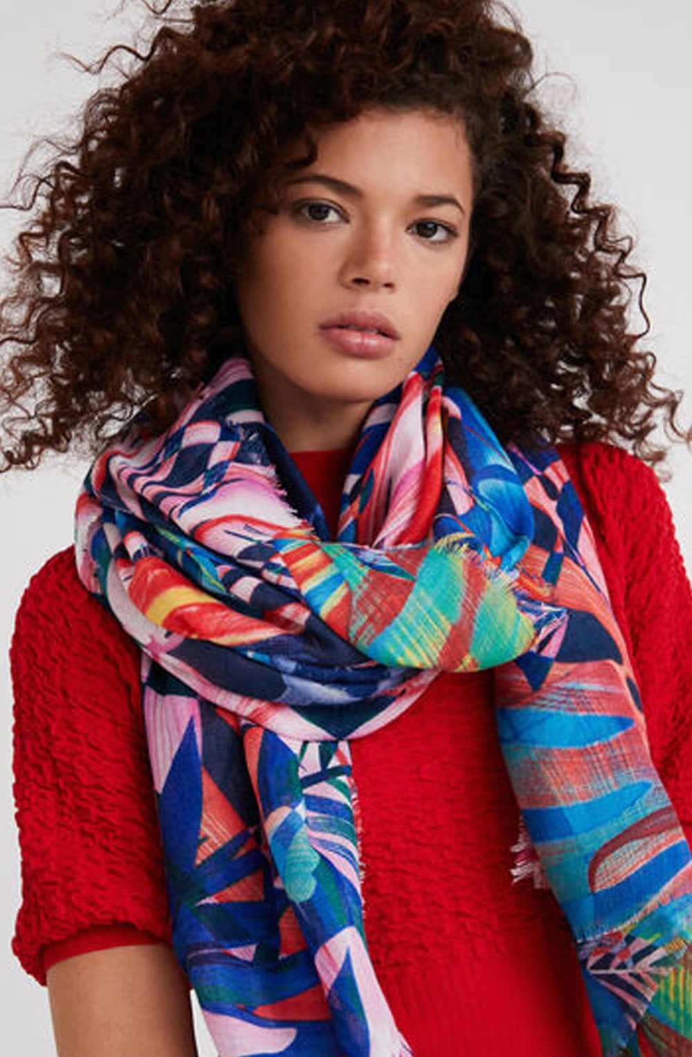 Abstract Frayed Hem Scarf