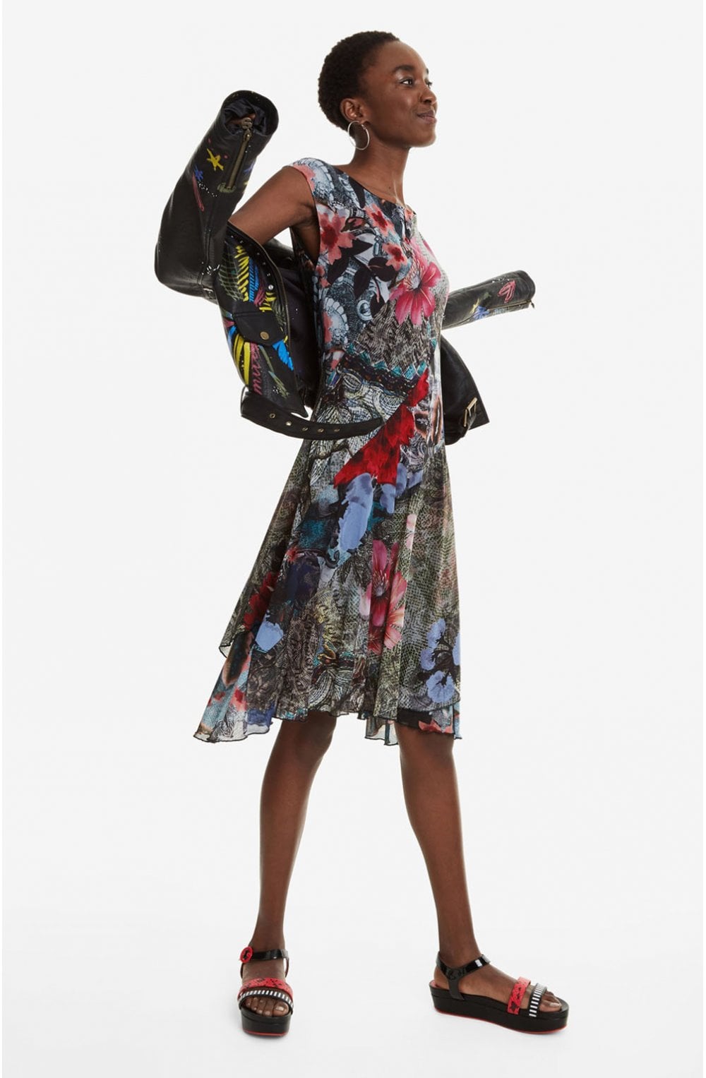 Asymmetric Patch Floral Dress Karuka