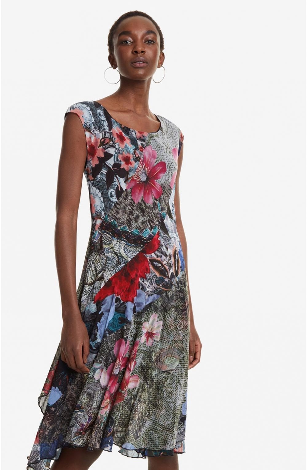 Asymmetric Patch Floral Dress Karuka