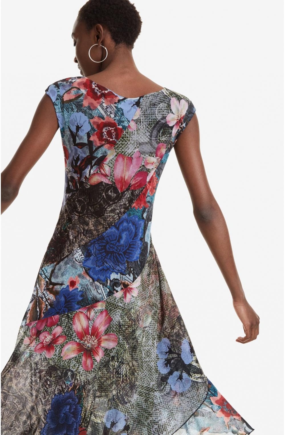 Asymmetric Patch Floral Dress Karuka