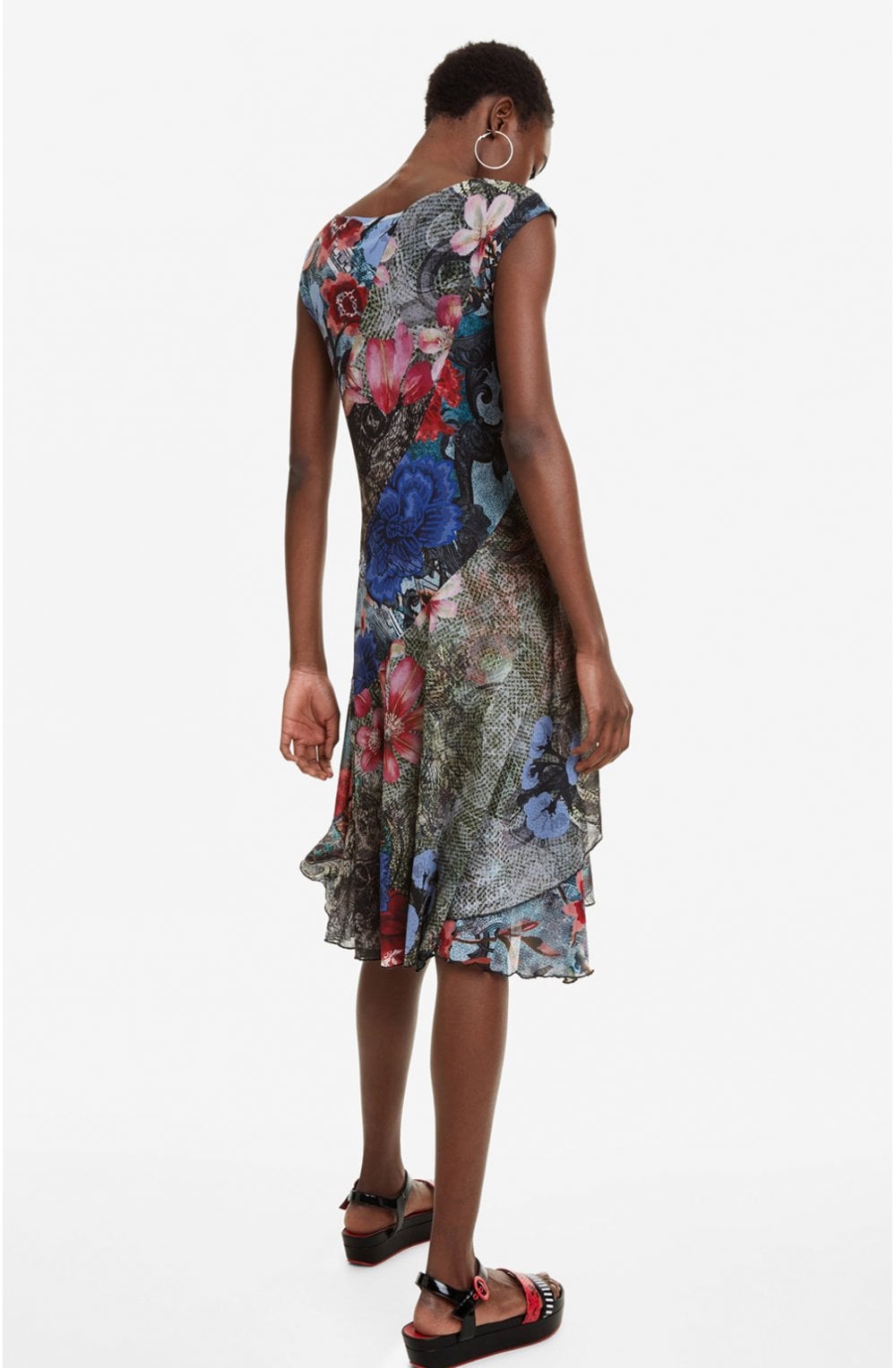 Asymmetric Patch Floral Dress Karuka