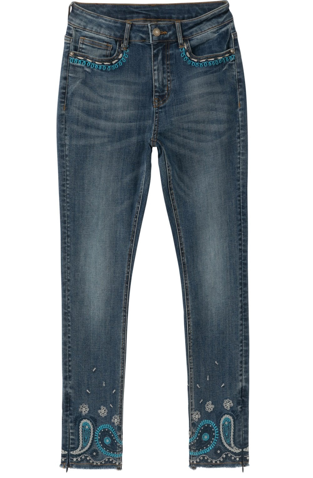 Blue Embroidered Detail Jeans
