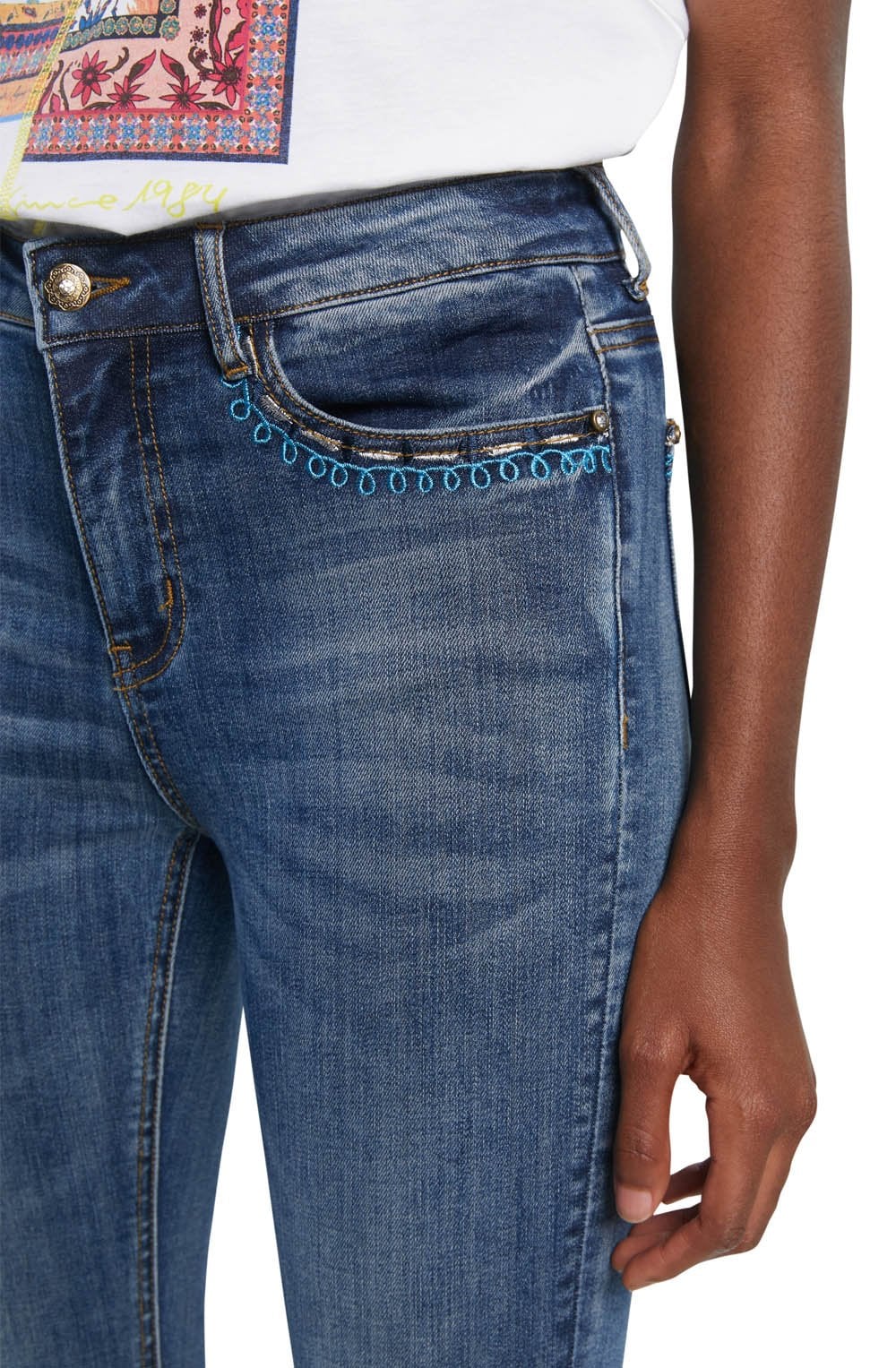 Blue Embroidered Detail Jeans