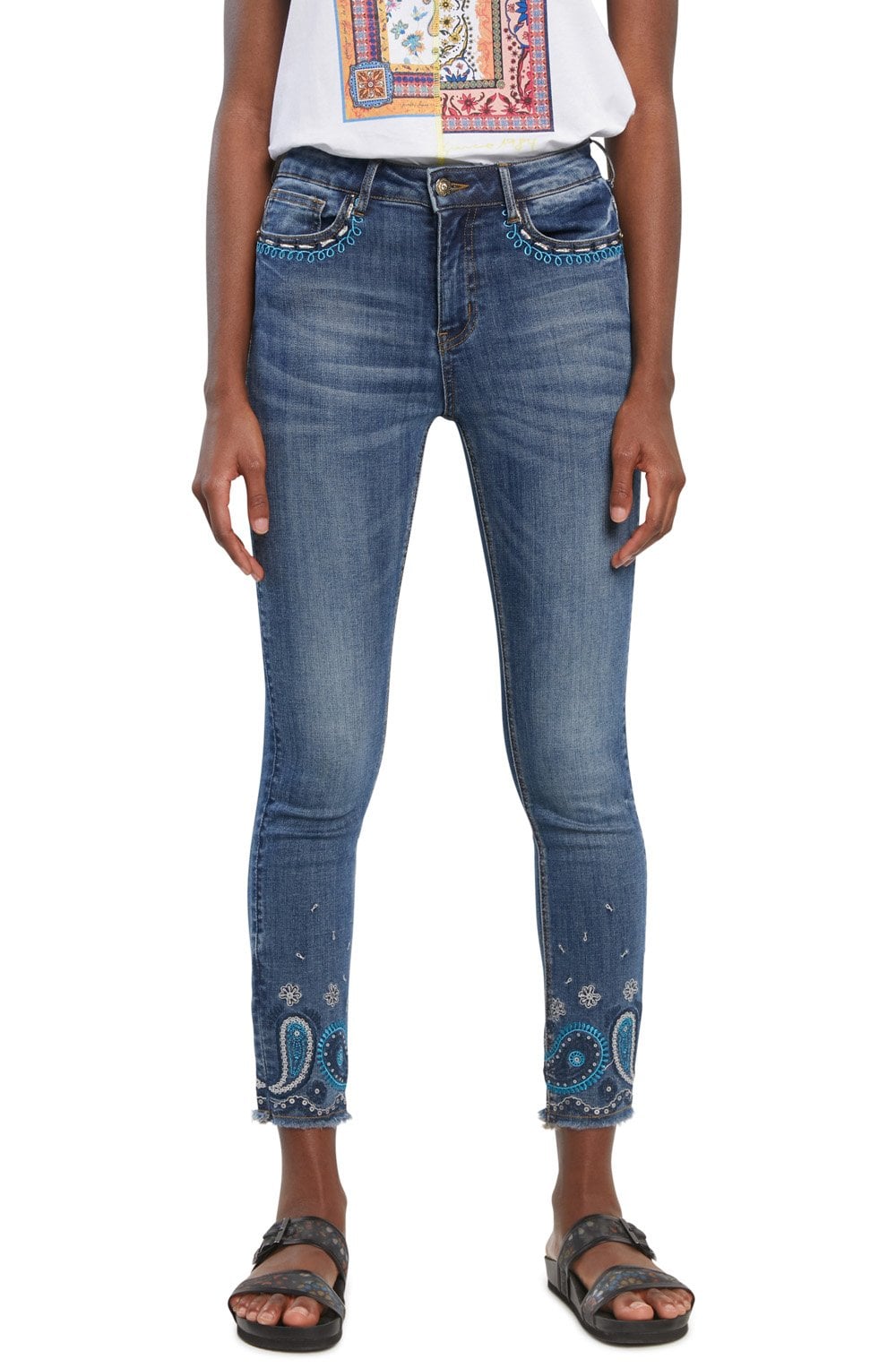 Blue Embroidered Detail Jeans