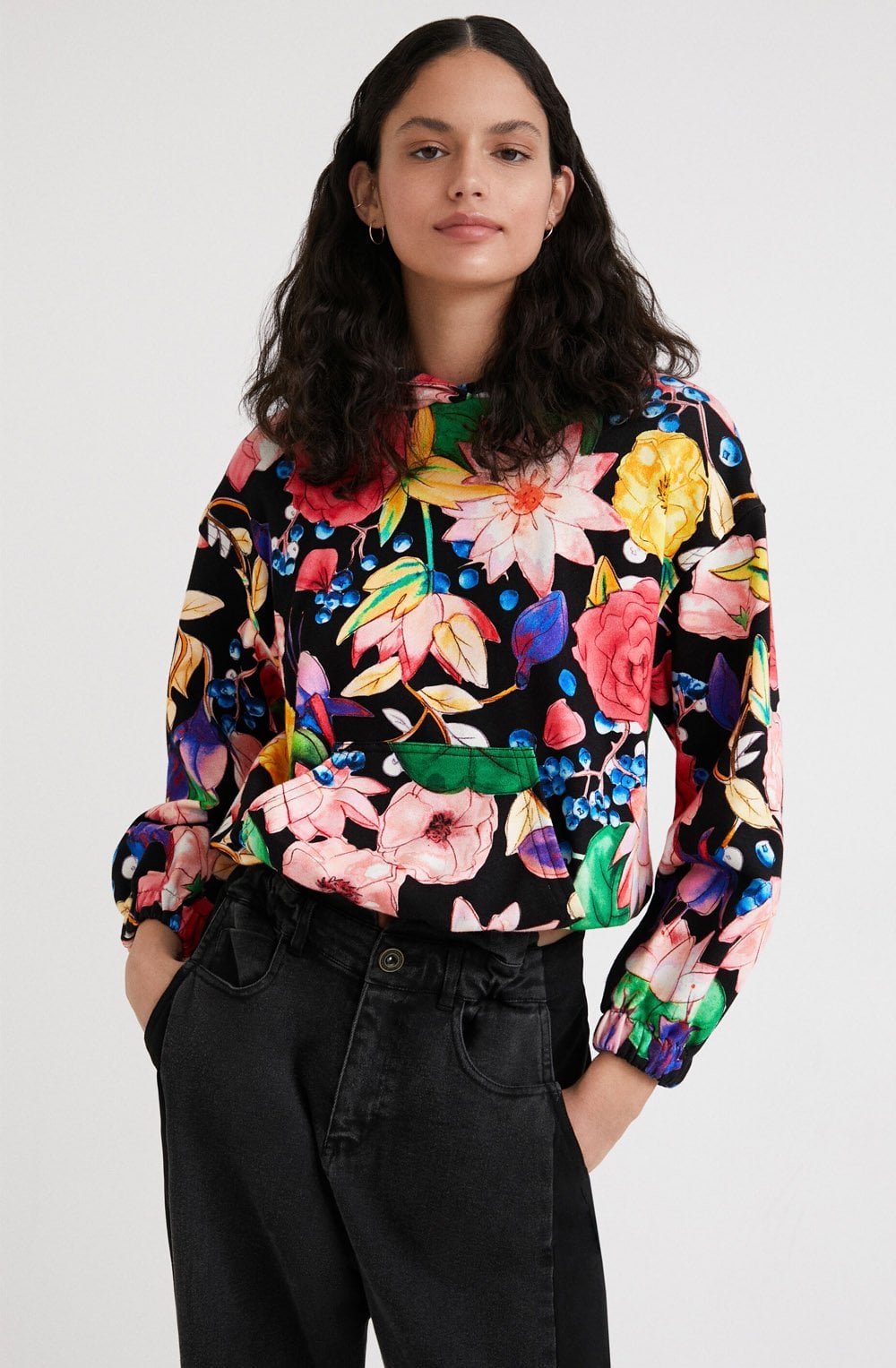 Bold Floral Print Hooded Jumper