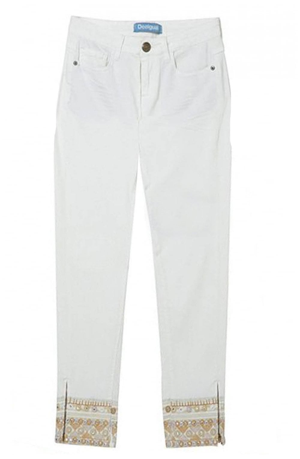 Cream Embroidered Jeans