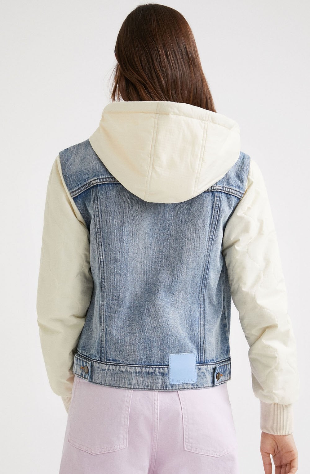 Denim and Quilted Hooded Jacket