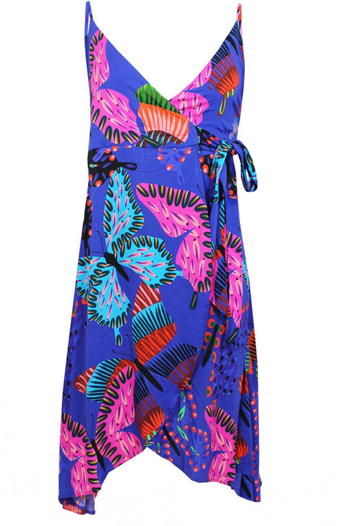 Exotic Abstract Print Wrap Dress
