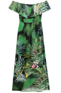 Green Tropical Print Maxi Dress