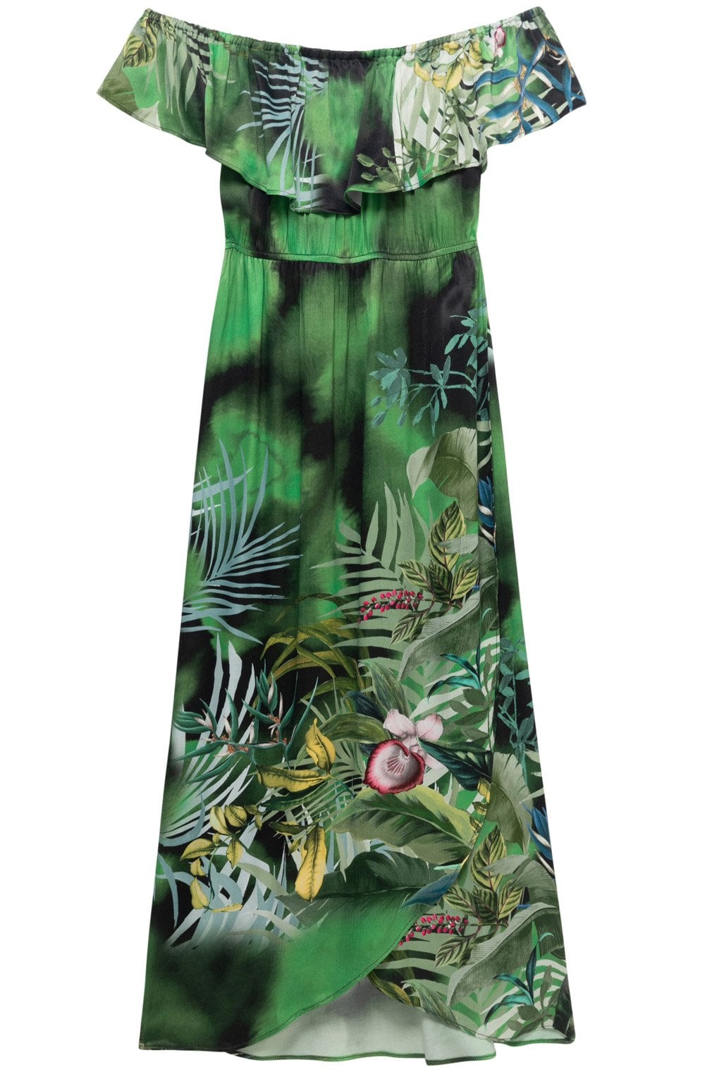 Green Tropical Print Maxi Dress