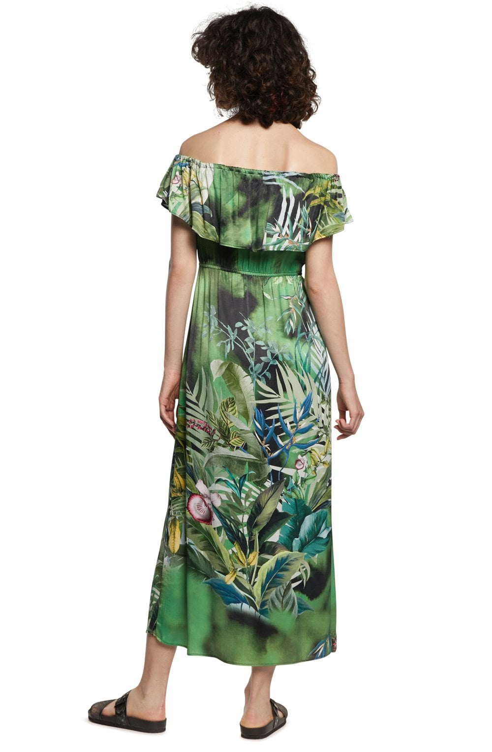 Green Tropical Print Maxi Dress